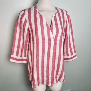 Tommy Bahama Pink & White Linen Striped Tunic 3/4 Sleeve - Women’s Size XS